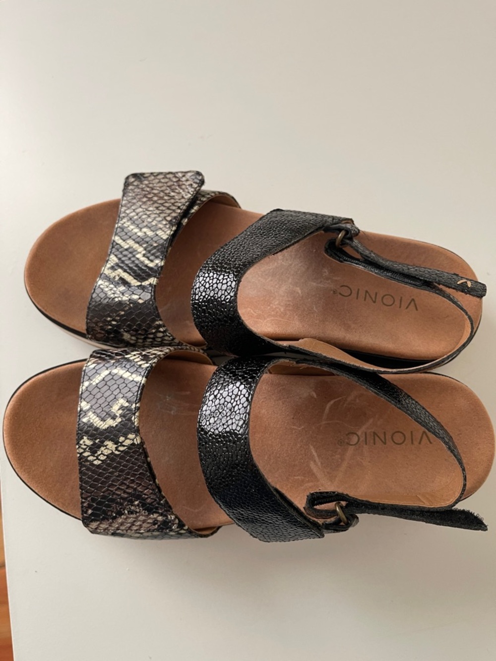 Vionic Black Snake-Print & Tan Platform Sandals - Picture 5 of 5